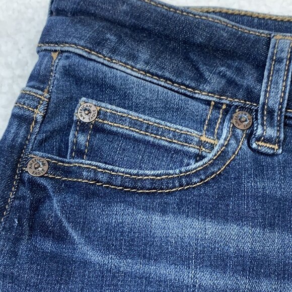 NTW American Eagle Y2K Distressed Denim High Rise Mini Skirt Size 24 Blue $45 - Picture 4 of 10